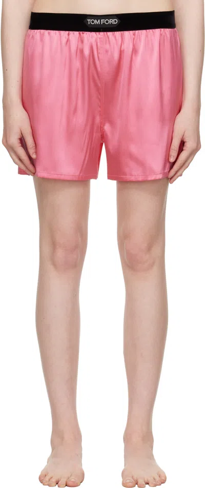 Tom Ford Stretch Silk Satin Boxer Shorts In Rosebloom