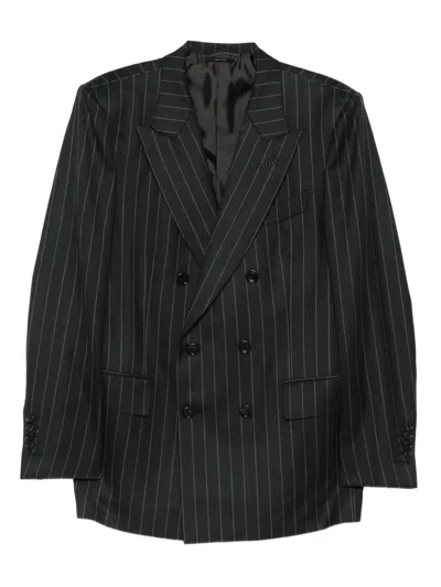 Tom Ford Pinstripe Double-breasted Suit In Black