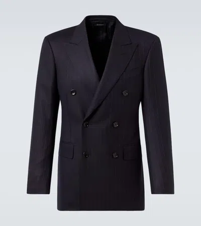 Tom Ford Double-breasted Pinstripe Blazer In Black