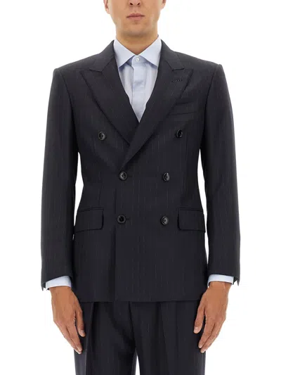 Tom Ford Wool Pinstripe Double-breasted Blazer In Blue