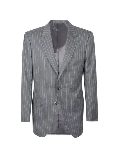 Tom Ford Pinstripe Twill Flannel Colbert Jacket In Gray