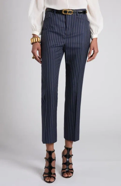 Tom Ford Pinstripe Virgin Wool Ankle Pants In Zhbby Combo Navy Stone