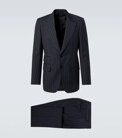 Tom Ford Pinstripe Wool And Mohair Suit In Grey