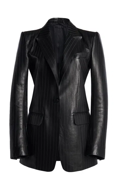 Tom Ford Pinstriped Calfskin Single-breasted Cocktail Jacket In Black