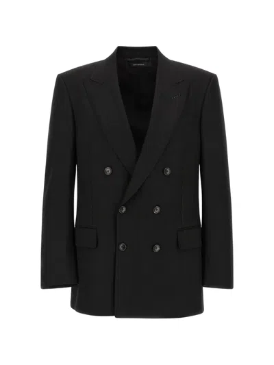 Tom Ford Pinstriped Double-breasted Blazer In Black