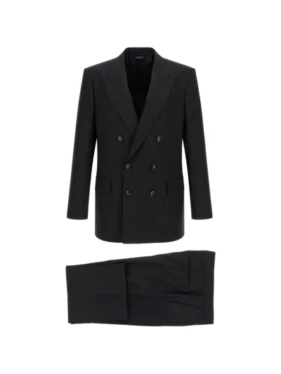 Tom Ford Pinstriped Double-breasted Pant Suit In Black