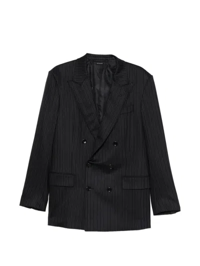 Tom Ford Pinstriped Double-breasted Suit In Black