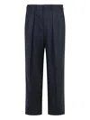 Tom Ford Wool Trousers With Pleated Front And Pinstripe Pattern In Blue