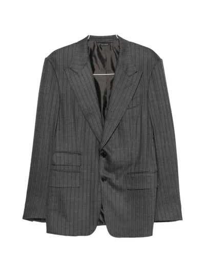 Tom Ford Pinstripe-pattern Buttoned Suit In Gray