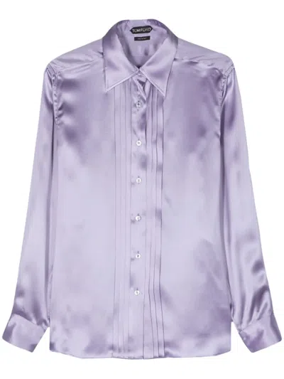 Tom Ford Pintuck-detail Silk Shirt In Purple