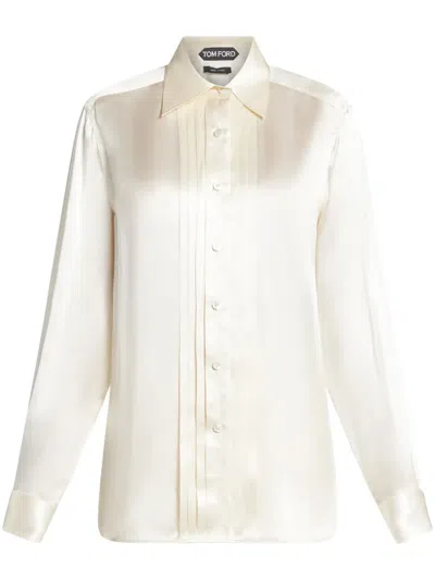 Tom Ford Silk Satin Blend Shirt With Button Closure In Neutral