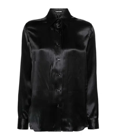 Tom Ford Camicia In Seta Con Dettaglio Plissettato In Black