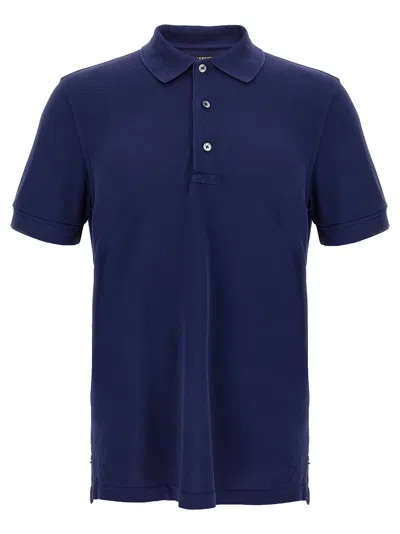 Tom Ford Piqué Cotton-lyocell Blend Polo Shirt In Navy