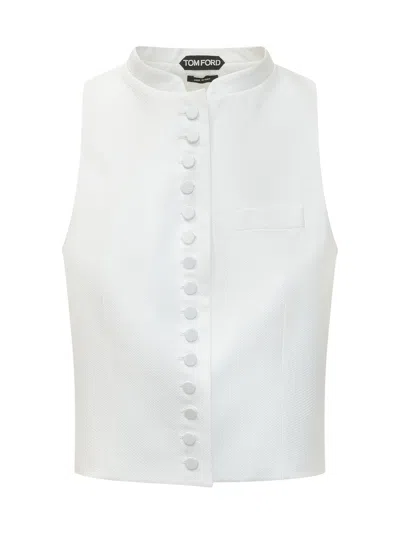 Tom Ford Piqué Fabric Gilet Vest For Ss26 In White