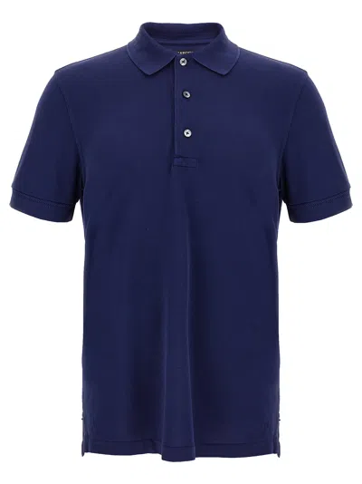 Tom Ford Textured Finish Navy Polo With Front Button Placket In Blue