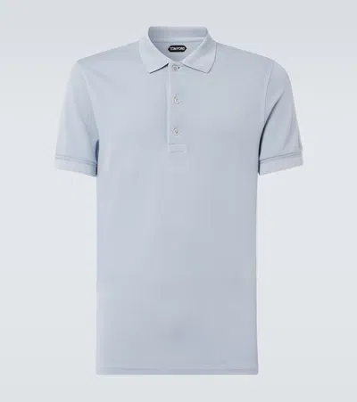 Tom Ford Lyocell And Cotton-blend Piqué Polo Shirt In Blue