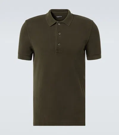 Tom Ford Lyocell Piquet Short Sleeve Polo In Green