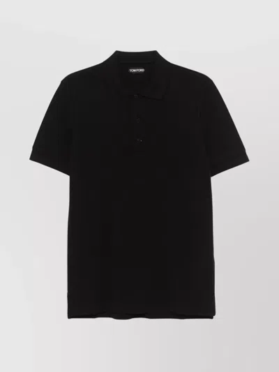 Tom Ford Pique Polo Shirt Ss Lyocell In Black