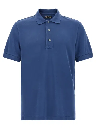 Tom Ford Button Detailed Short-sleeved Polo Shirt In Blue