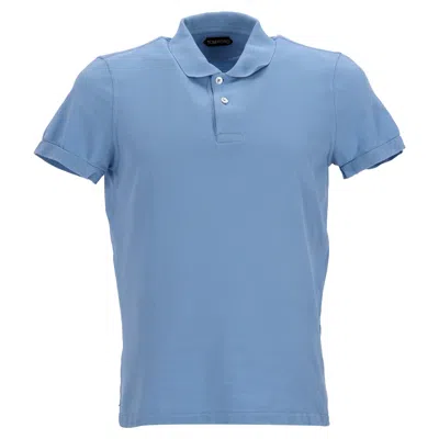 Tom Ford Pique Short Sleeve Polo Shirt In Blue Cotton