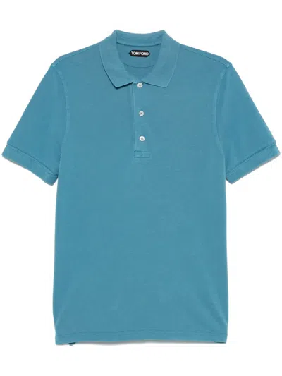 Tom Ford Piqué-weave Polo Shirt In Blue