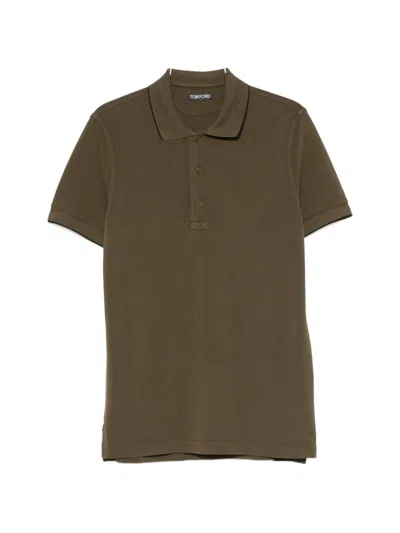 Tom Ford Cotton Polo Shirt Short Sleeve Design In Green