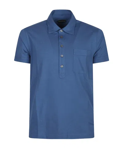 Tom Ford Chest-pocket Cotton Polo Shirt In Blue