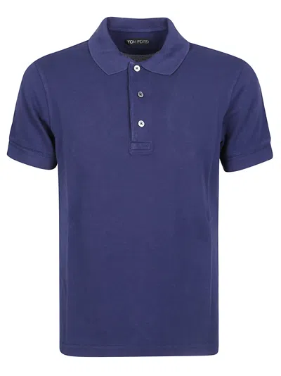 Tom Ford Piquet Short Sleeve Polo Shirt In Blue