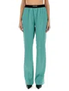 Tom Ford Jacquard-trimmed Stretch-silk Satin Wide-leg Pants In Green