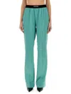 Tom Ford Jacquard-trimmed Stretch-silk Satin Wide-leg Pants In Green