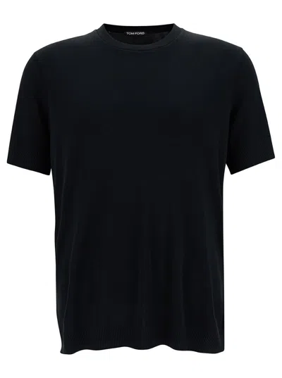 Tom Ford Placed Rib Cotton T Shirt In Black