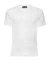 Tom Ford White Crewneck T-shirt With Tf Embroidery In Lyocell And Cotton Blend Man In White