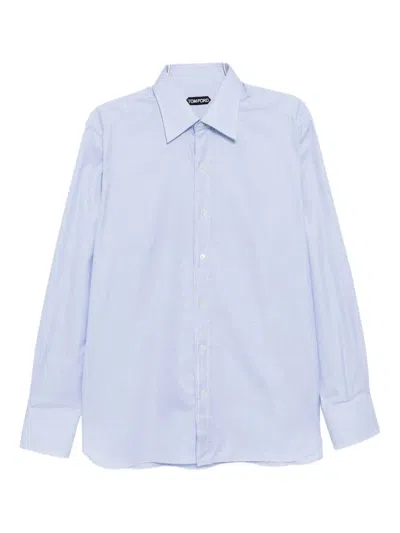 Tom Ford Plaid Cotton Shirt In Blue