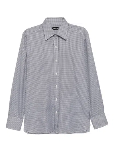 Tom Ford Plaid Cotton Shirt In Gray