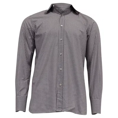 Tom Ford Plaid Long Sleeve Shirt In Burgundy Cotton In Gray