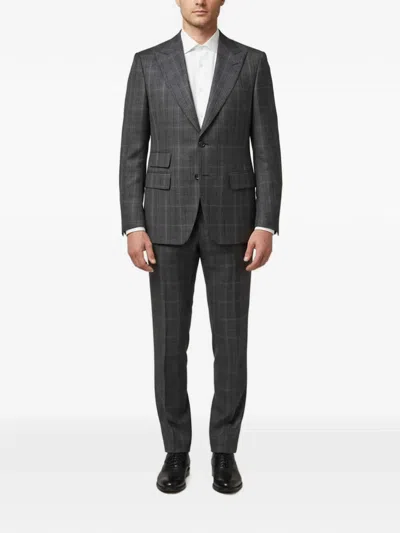 Pre-owned Tom Ford Plaid Peak-lapel Suit In Gray