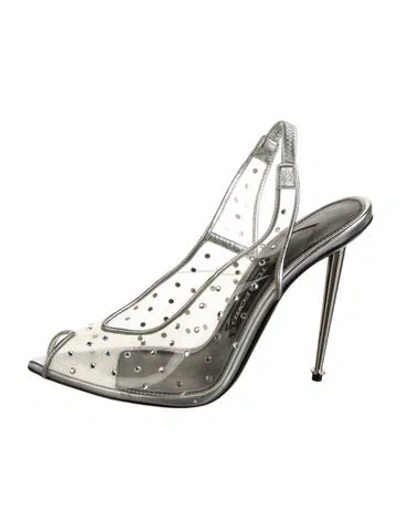 Pre-owned Tom Ford Plaid Print Crystal Embellishments Slingback Pumps In Silver