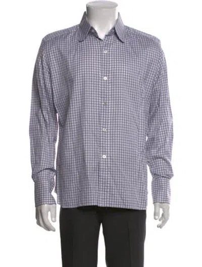 Pre-owned Tom Ford Plaid Print Long Sleeve Dress Shirt In Blue