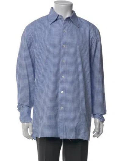 Pre-owned Tom Ford Plaid Print Long Sleeve Dress Shirt In Blue