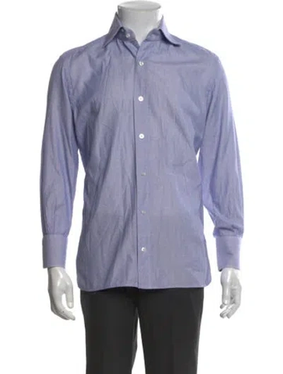 Pre-owned Tom Ford Plaid Print Long Sleeve Dress Shirt In Blue