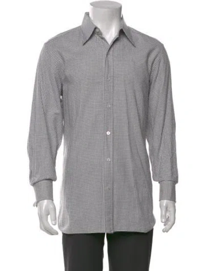 Pre-owned Tom Ford Plaid Print Long Sleeve Dress Shirt In Gray