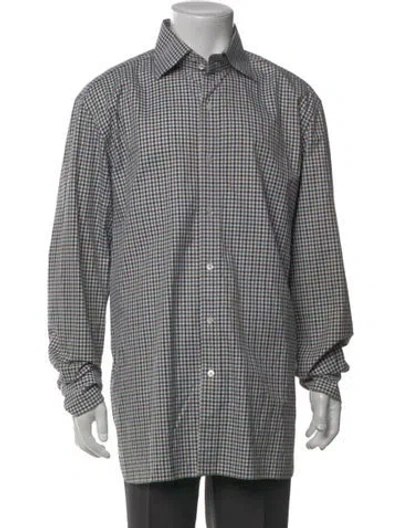Pre-owned Tom Ford Plaid Print Long Sleeve Dress Shirt In White
