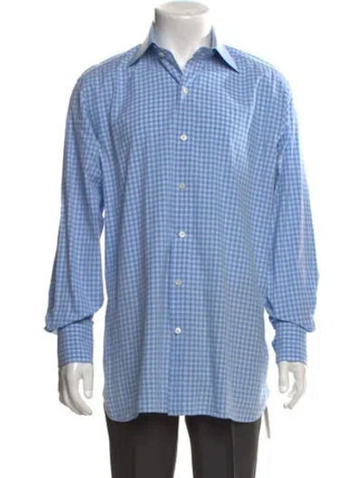 Pre-owned Tom Ford Plaid Print Long Sleeve Shirt In Blue