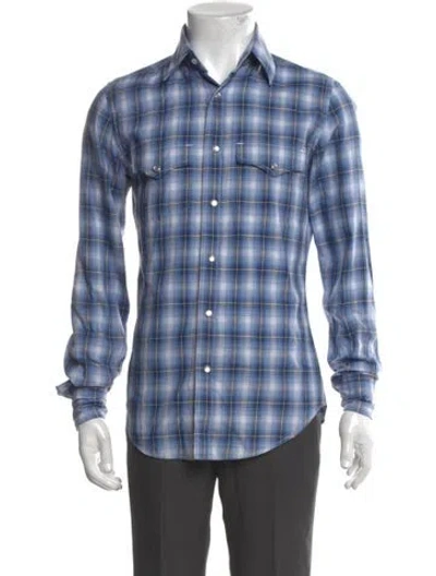 Pre-owned Tom Ford Plaid Print Long Sleeve Shirt In Blue
