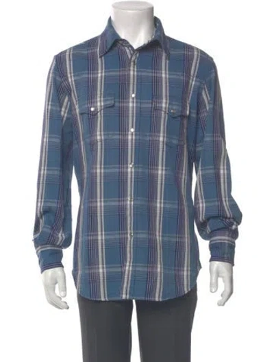 Pre-owned Tom Ford Plaid Print Long Sleeve Shirt In Blue