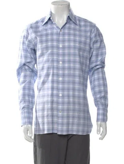 Pre-owned Tom Ford Plaid Print Long Sleeve Shirt In Blue