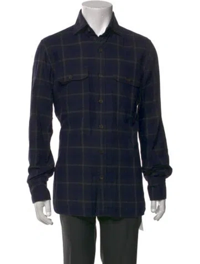 Pre-owned Tom Ford Plaid Print Long Sleeve Shirt In Blue