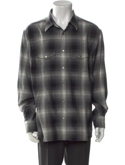 Pre-owned Tom Ford Plaid Print Long Sleeve Shirt In Gray