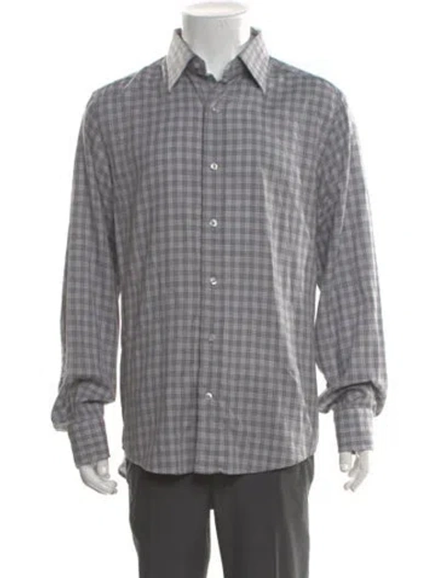 Pre-owned Tom Ford Plaid Print Long Sleeve Shirt In Gray