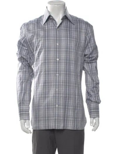 Pre-owned Tom Ford Plaid Print Long Sleeve Shirt In Gray